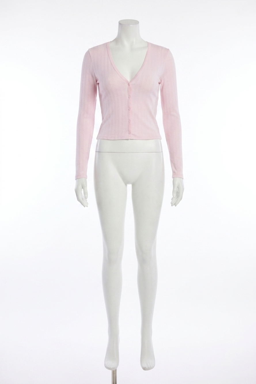 NEW GOOD AMERICAN pointelle cardigan top in cotton candy pink